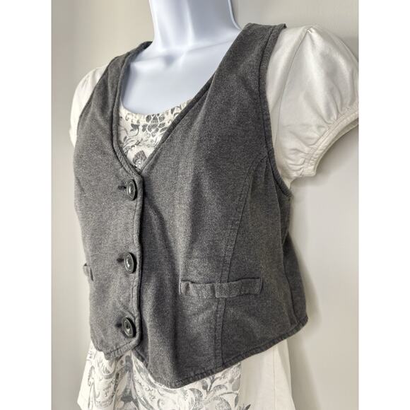 Vintage Y2K Vest Top Womens M Gray White Academic Twee Preppy Back To School - Picture 2 of 11